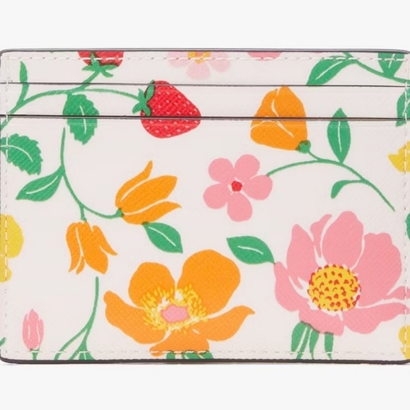 🔹Kate spade🔹 Pink Multi Boxed Madison Strawberry Garden Small Slim Card Holder - Picture 4 of 8
